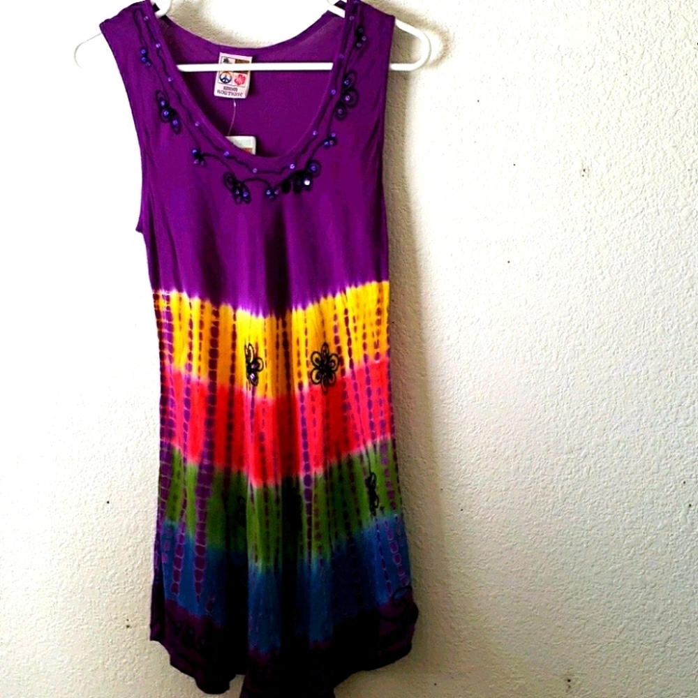 India Boutique Sleeveless Tie-Dyed Dress w/Sequins Size M